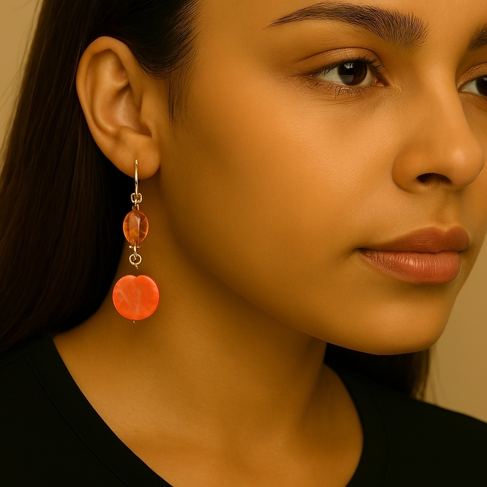 Boho Gold Salmon Pink Geometric Beaded Dangle Earrings – Women’s Fashion Jewels